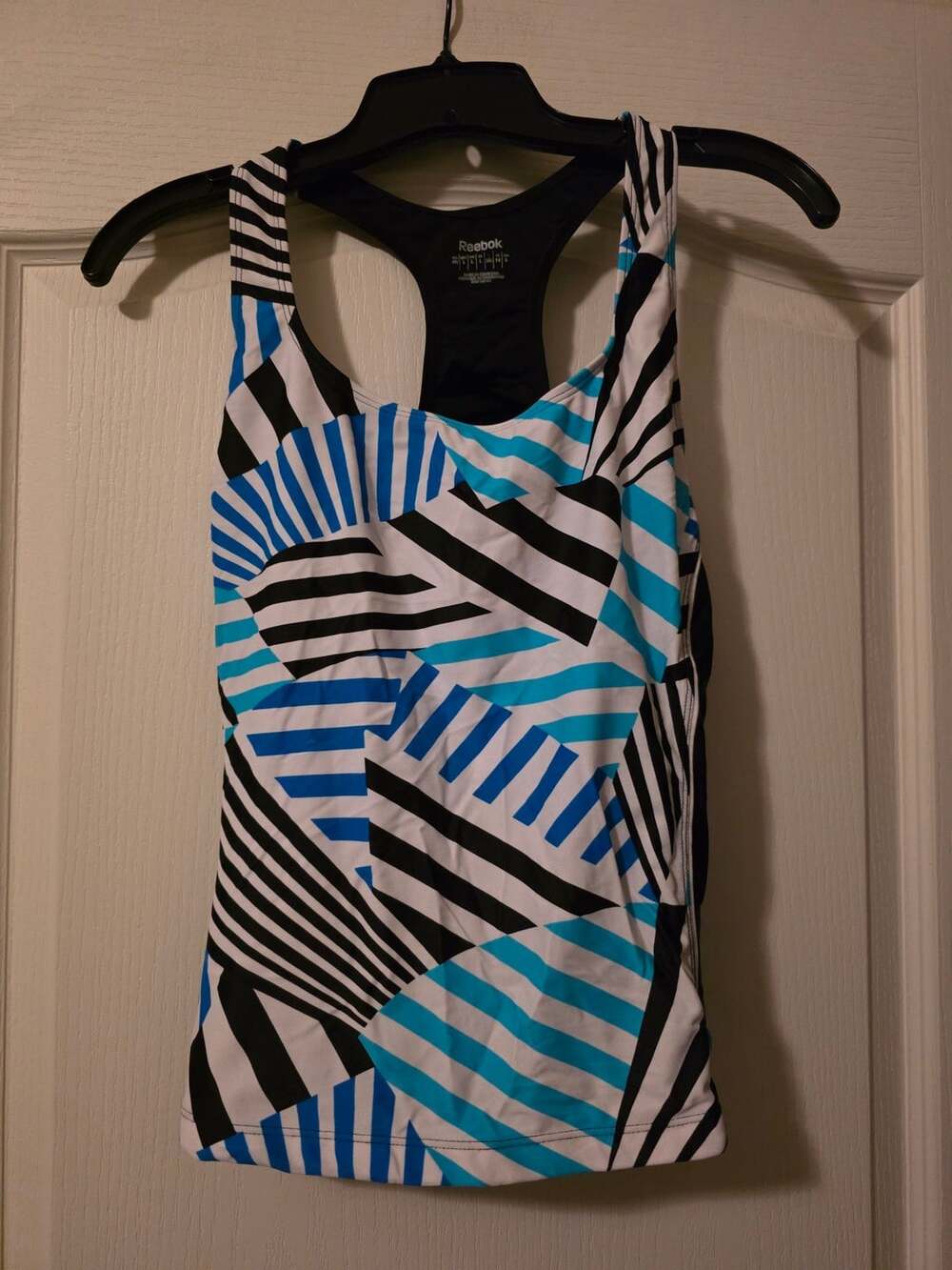 Reebok Swim Tankini Top Size Large Blue Black White Geometric Print Workout